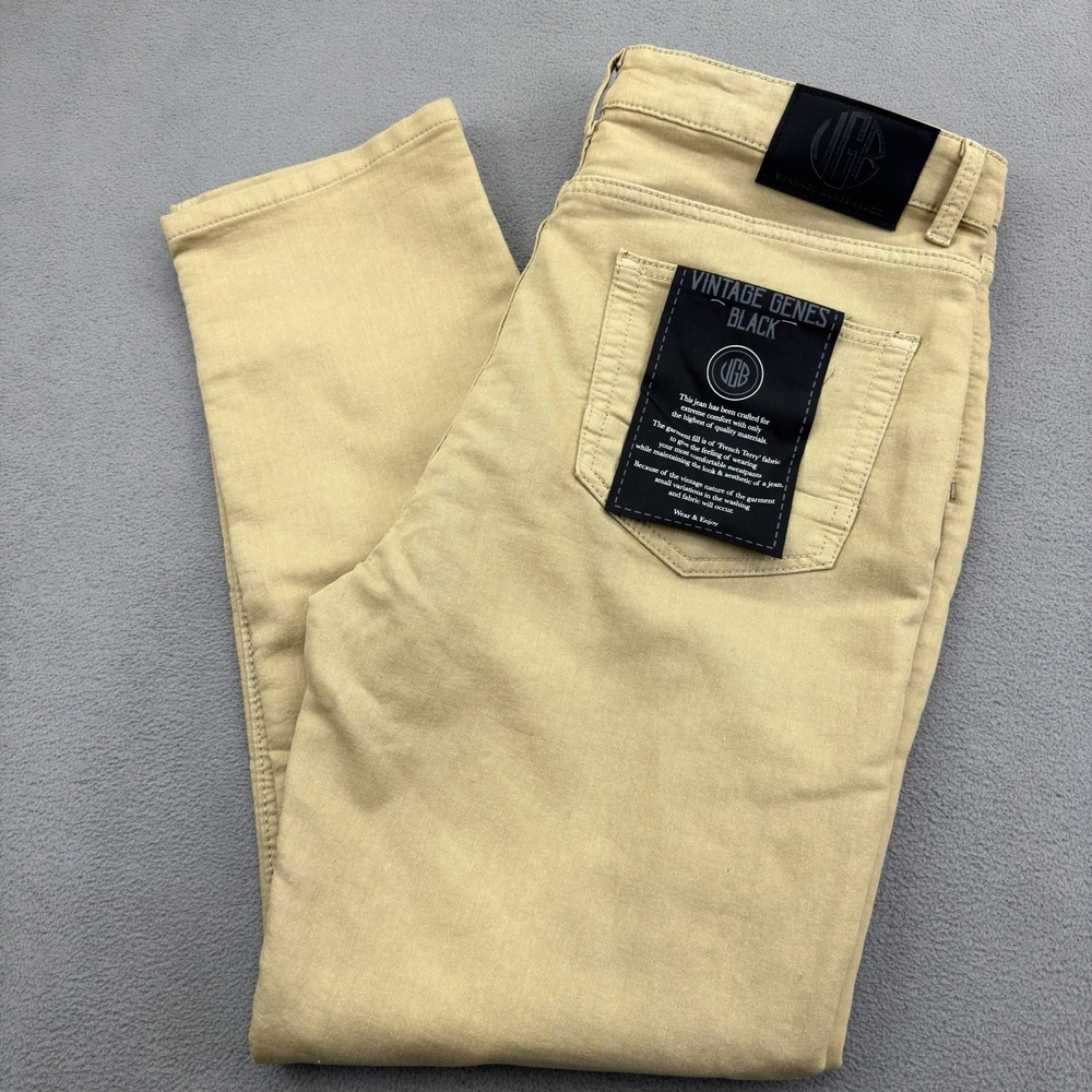 Vintage Genes Black Jeans Mens 36x30 Khaki Brown French Terry Denim Stretch NWT